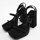 Joskaa Brand New Great Quality RosyRed Platform Chunky High Heels Women Shoes Elegant Party Lady Trendy Summer Ankle Strap Sandals