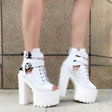 Joskaa Spring Women's Summer Boot Block High Heeled Black White Fashionable Gothic Cool Sandals Shoes Big Size 43 GIGIFOX