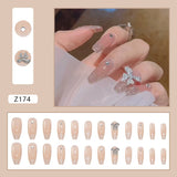 Joskka 24P Fake Nails Press on Nails Set Diamond Streamer Flash Fly Butterfly Seamless Removable False Nail Barbie Nail August Nails 2023