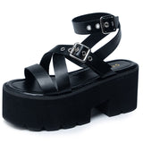 Joskaa Brand Leisure Chunky Platform Sandals High Block Heels Gladiator Goth Black Shoes Woman Fashion Trendy Summer Women Sandals