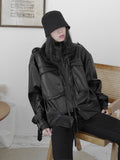 Joskaa Tawaaiw Black Gothic Pu Leather Coats And Jackets Women Long Sleeve Steampunk Streetwear Korean Style Outwear Feminino Harajuku