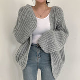 Joskaa MEXZT Vintage Harajuku Lantern Sleeve Women Cardigan Sweater Casual Korean Fall Streetwear Tops Coat Chic Lazy Wind Y2k Sweater