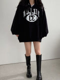 Joskaa Deeptown Gothic Streetwear Black Zip Up Hoodies Women Harajuku Letter Print Sweatshirts Gray Loose All-Match Thick Tops Hip Hop