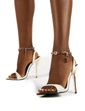 2022 Summer Thin High Heels Women's Shoes Fashion Sexy Metal Decoratio Cross-Tied Retro Patchwork Head Peep Toe Sandals