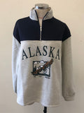 Joskaa Women Sweatshirt Oversized Letter Alaska Fashion Vintage POLO Collar Casual Pullovers Long Sleeves Winter Warm Fleece Cotton