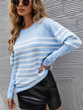 Joskaa Autumn Winter New O-Neck Knit Pullover Black Thread Cuff Casual Long Sleeve Top Sweaters With Button Stripe Sweater For Women
