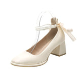 JOSKAA High Heels Women's New Fashion Bow Thick Heel Square Toe Mary Jane Shoes Elegant Medium Heel Women's Shoes Party Shoes