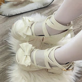 JOSKAA Spring Women Pumps Lolita Mary Jane Platform Chunky High Heel Ladies Sandals Female Sweet Bow-knot Round Toe Ankle Straps Shoes