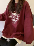 Joskaa Deeptown Harajuku Gray Sweatshirts Women Hip Hop Letter Print Hoodies Oversized Loose Crewneck Pullover Tops Korean Streetwear