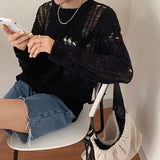 Joskaa MEXZT Streetwear Women Sexy Hole Loose Sweater Pullovers Fashion Harajuku Hollow Out Asymmetric Korean Knit Sweater Jumper Tops
