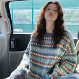 Joskaa MEXZT Women Harajuku Geometric Loose Sweaters Pullovers Autumn Winter Fashion Lazy Wind O-Neck Long Sleeve Korean Y2k Tops New