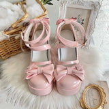 JOSKAA Spring Women Pumps Lolita Mary Jane Platform Chunky High Heel Ladies Sandals Female Sweet Bow-knot Round Toe Ankle Straps Shoes