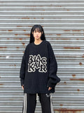 Joskaa Tawaaiw Punk Sweater Women Knitted Casual Loose Letter Pullovers Long Sleeve Streetwear Y2k Black Retro Sweaters Autumn Winter