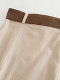 Joskka Solid Long Skirt 2023 New High Waist Elegant Casual Belt Long Skirts Vintage Simple Female New Fall Dress