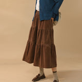 Joskka 97% Cotton Corduroy Long Skirts For Women Fashion 2023 Vintage A-Line Preppy Maxi Skirt All-Match Harajuku Korean Clothes