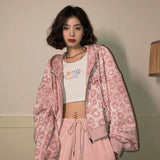 Thanksgiving Gift 2022 Spring New Fashion Light Luxury Pink Leopard Short Cardigan Coat Women Fashion Loose Sweater Boutique Clothing Simple Style