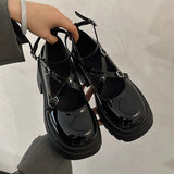 JOSKAA Patent Leather Ankle Strap Lolita Shoes Women Thick Heels Platform Mary Janes Woman Sweet Lovely High Heeled Pumps