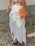 Joskka Elegant Ruffle White Slit Skirt Y2k Fairycore Tie Up Low Rise Loose Long Skirts For Women Fashion 2023 Vintage 90s Falda Bottom
