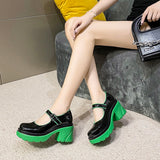 Joskaa Round Toe Leather Shoes Women's British Style Spring Style JK Uniform Black Thick Bottom Buckle Mary Jane Shoes Pumps