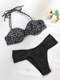 joskaa Bikinis Halter Cup Bathing Suits Black Print Women'S Swimsuit Push Up Micro Bikini Set Summer Swimwear Beach Wear