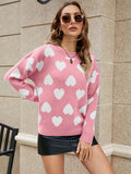 Joskaa Autumn Winter Women Pullover Heart Print Pink Jumpers Casual O Neck Thick Warm Knitted Sweater For Women 2022 New Kintwear