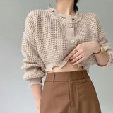 Joskaa MEXZT Streetwear Women Hole Harajuku Cardigan Sweater Autumn Winter Hollow Out Korean Crop Tops Casual Long Sleeve Y2k Sweater