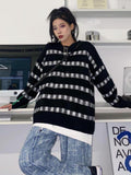 Joskaa Tawaaiw Black Striped Sweater Women Long Sleeve Korean Style Autumn Winter Knitted Pullover Ladies Jumpers Chic Streetwear