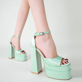 Joskaa Women Sandals High Heels Open Toe Double Platform 15CM Heeled Buckle Fashion   Shoes Party Shoes Big Size New