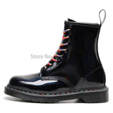 Joskaa 2022 Spring Autumn Brand Women Reflective Leather Martin Boots Men Shiny Black Motorcycle Punk Ankle Boots Unisex Female Shoes