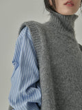 Joskaa Deeptown Vintage Turtleneck Sweater Vest Women Korean Fashion Knitted Jumper Sleeveless Loose All-Match Crop Tops Outerwear Y2K