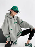 Joskaa Deeptown Vintage Gray Oversize Hoodies Women Harajuku Hip Hop Embroidery Loose Sweatshirts Long Sleeve Casual Tops Grunge Korean