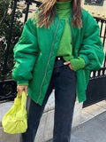 Joskaa Merodi Women New Fashion Za Green Long Jackets Stylish Lady Spring Autumn Zipper Fly Bomber Outwear Girs Casual Green Chic Coats