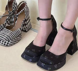 JOSKAA Spring Women Pumps Mary Jane Platform Chunky High Heel Ladies Sandals Female Plaid Desigh Retro Claasic Dress Party Shoes Mujer
