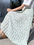 Back To School Outfits  Fashion Floral Pleated Skirts Women New Drape High Waist Loose Chiffon Long Skirt Female Spring and Summer 2023
