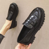 Joskaa Round Toe Chunky Heel Platform Women Loafers Shoes Black Punk Y2K High Heel Pumps