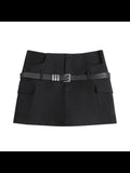 JOSKAA 2024 New Skirt Fashion Grey Belt Safety Pants Wrap Short Skirt
