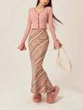 JOSKAA 2024 New Skirt Fashion Vintage 3 Color Plaid Y2K Long Skirt