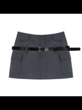 JOSKAA 2024 New Skirt Fashion Grey Belt Safety Pants Wrap Short Skirt