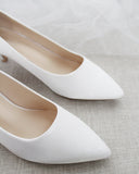 JOSKAA 2024 New Fashion High Heel White Satin Pointy Toe Pump Low Heel